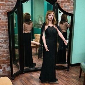 Studio 17 Charcoal Lace Prom Dress